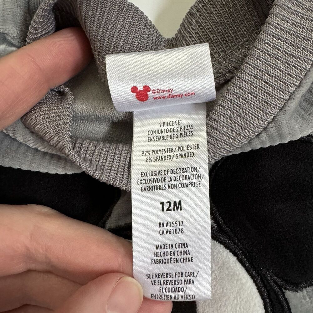 DISNEY Baby MICKEY MOUSE Grey Velour 2 Pc OUTFIT SET INFANT SIZE 12M - Picture 4 of 6